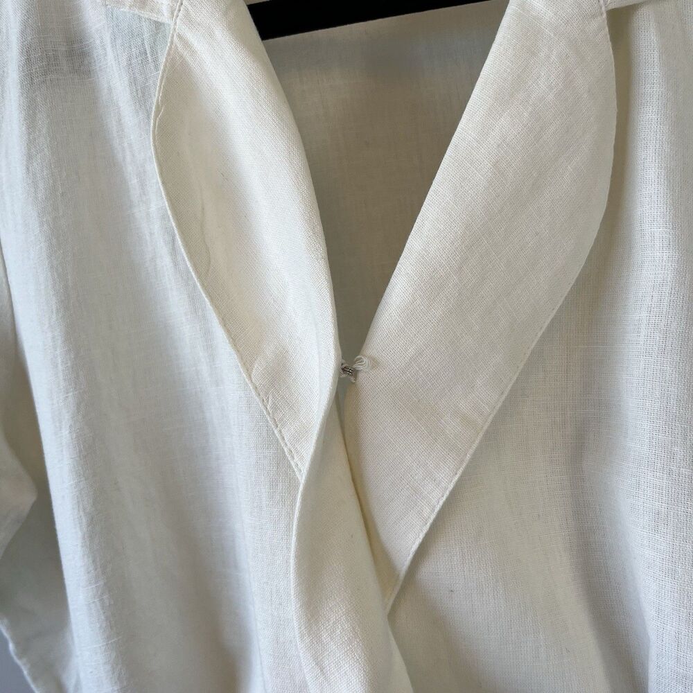 American Eagle Cropped Linen Blend Belted Surplice Blouse Top Cream Size Medium - Picture 9 of 12